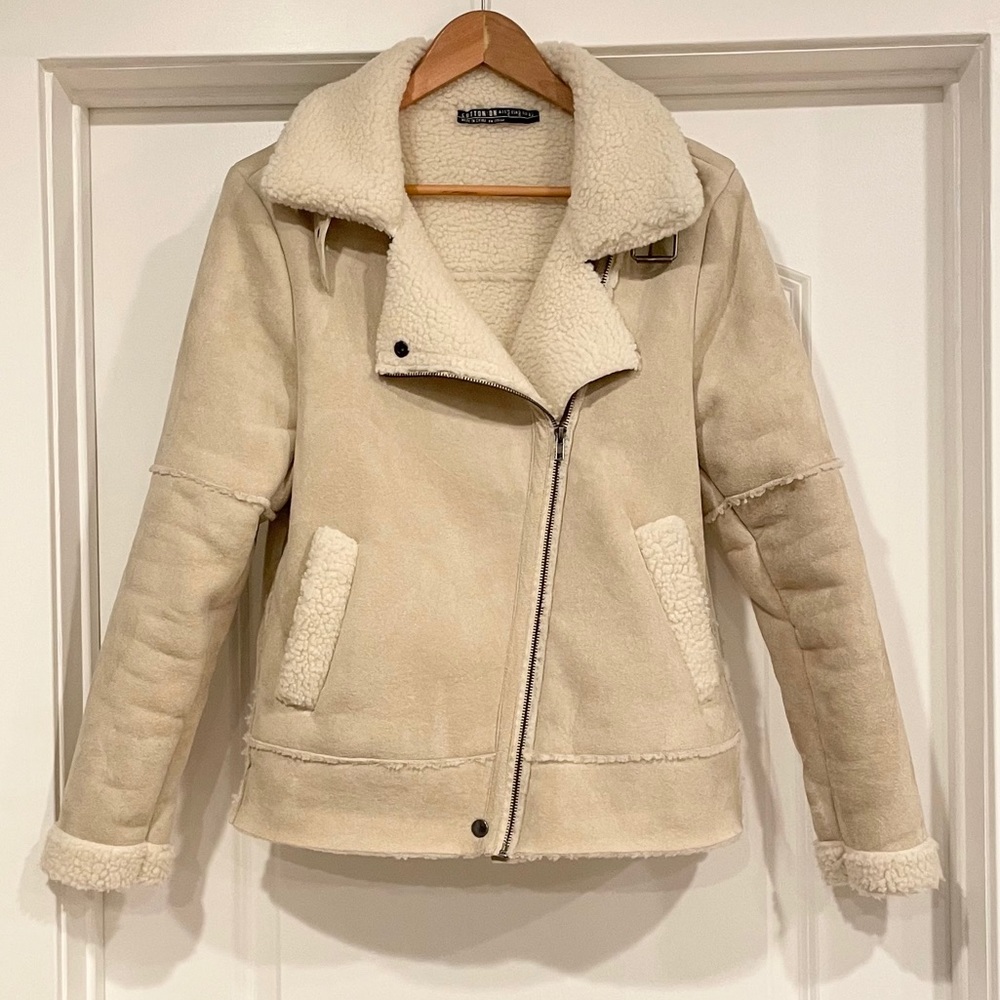 Teddy Shearling Moto Jacket Size 8US